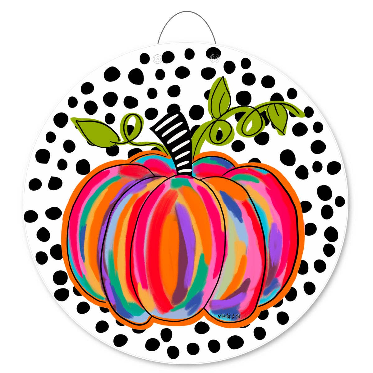 Baxter & Me - Wholesale Door Hanger - Colorful Pumpkin w/ B & W Background Door Hanger1