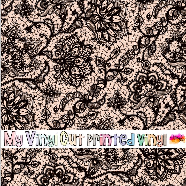 Printed Vinyl & HTV Black Lace Patterns 12 x 12 inch sheet for wholesale by My Vinyl Cut