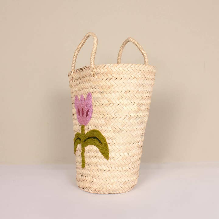 Bohemia Design - Wholesale Basket - Hand Embroidered Bucket Basket, Tulip