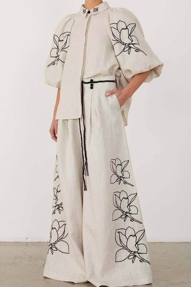 BEIGE Floral Top and Pants Set for wholesale on Faire0