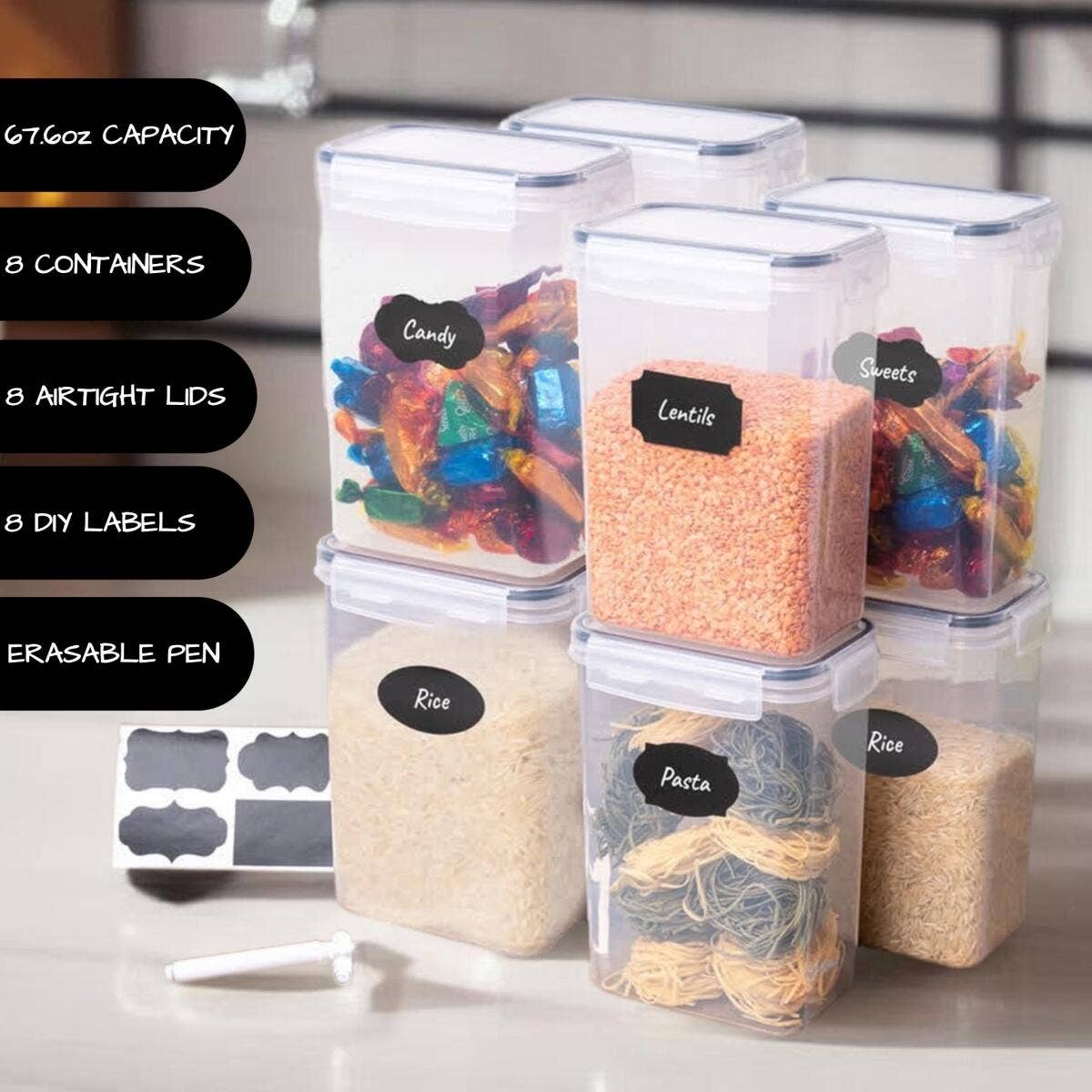 Lexi Home - Wholesale Food Storage Container - 2-Liter Plastic Food Storage Containers Set of 8 with Labels4