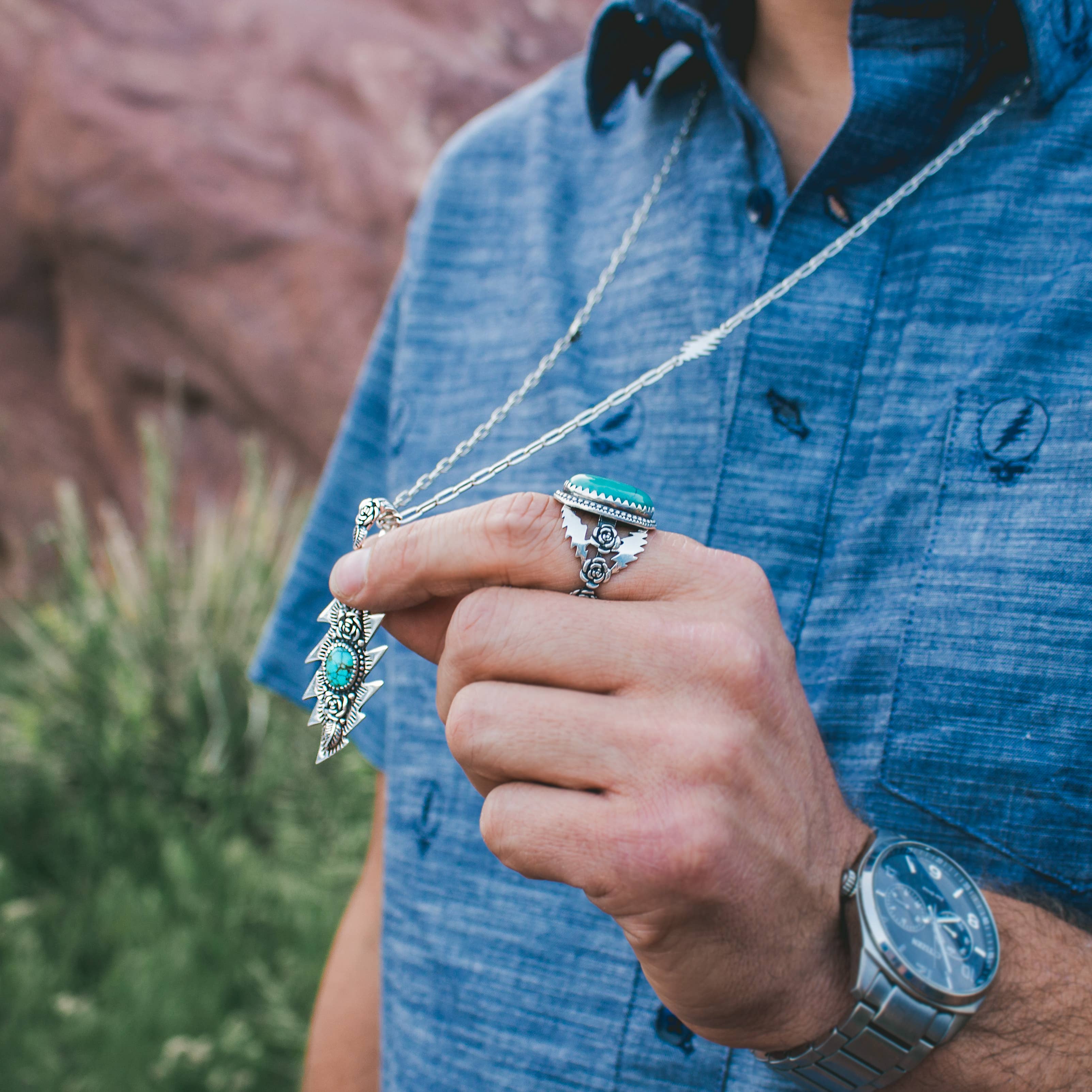Hiouchi Jewels | Rose & Bolt Grateful Dead Jewelry - Vente Colliers à pendentif - Pendentif éclair Lazy | Turquoise8