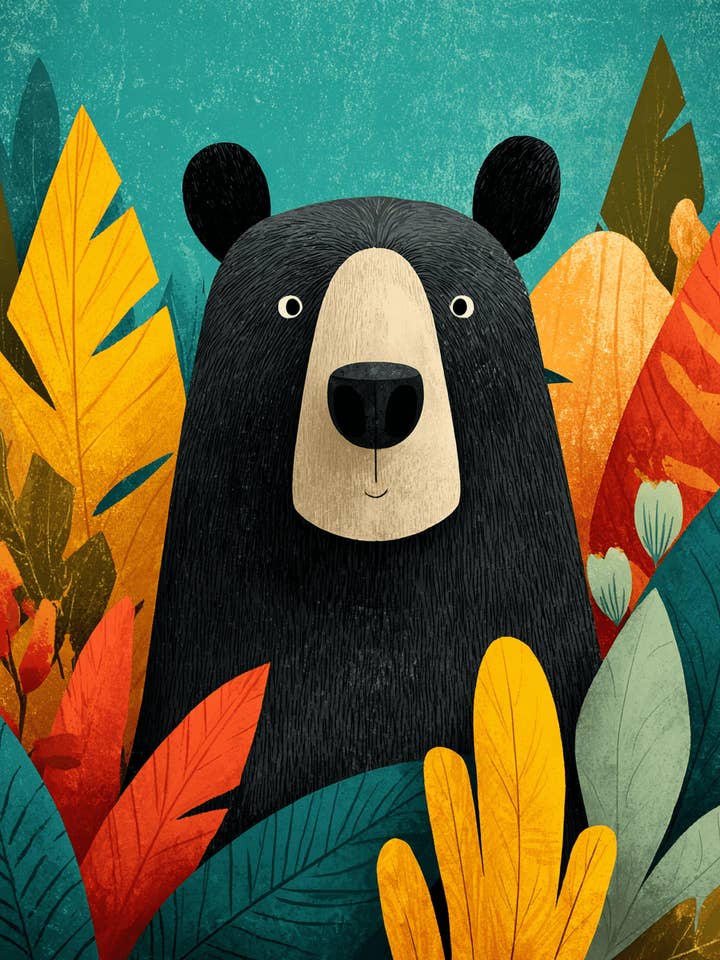 Folkkonst Svart Björn i Djungeln - Amerikansk Vildkonsttryck - 8"x10" Konstverk för 11"x14" Ram för wholesale av Mowbi