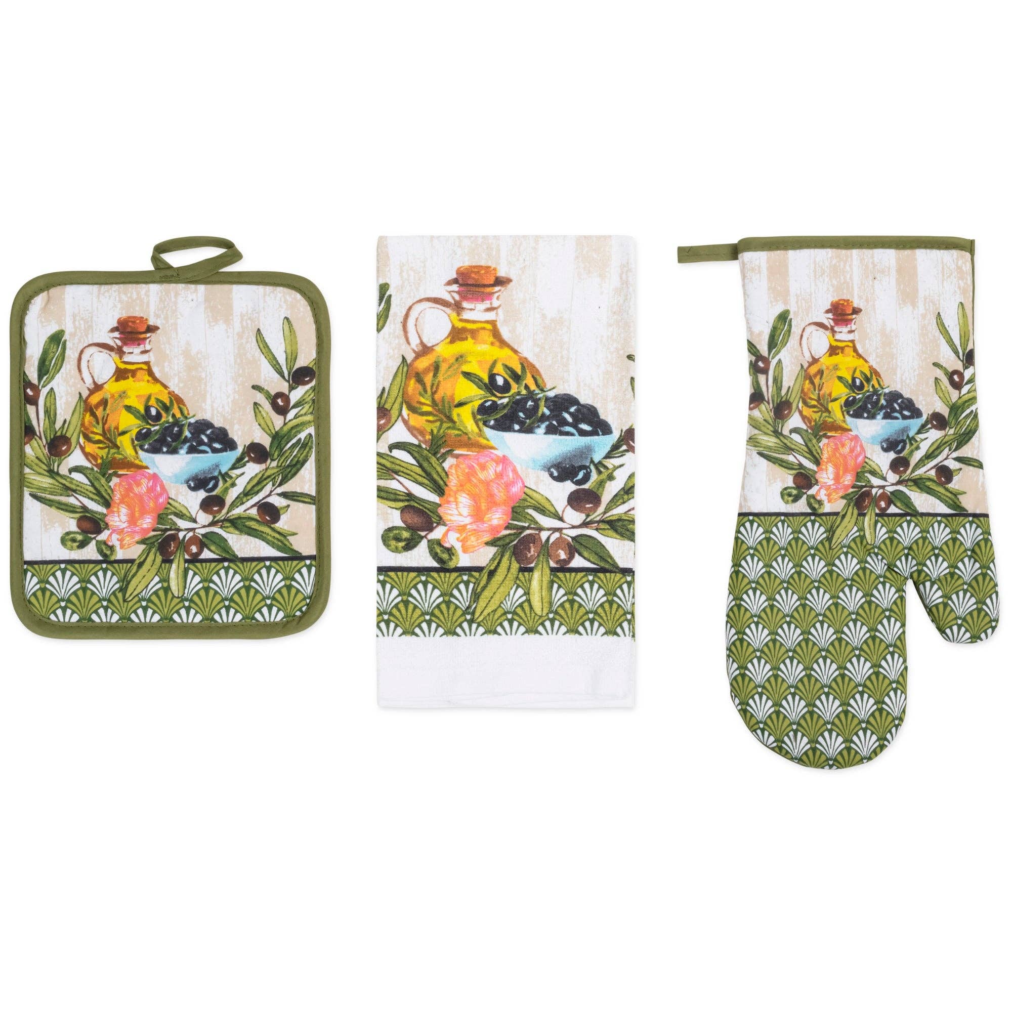 ShopBobbys - Wholesale Oven Mitt/Pot Holder - PREMIUS 3 Piece Printed Kitchen Linen Set, 1 Cotton Towel, 1 Pot Holder, 1 Oven Mitt11