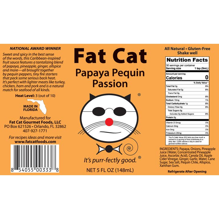 Fat Cat - Wholesale Hot Sauce - Papaya Pequin Passion Savory Fruit Hot Sauce (fullcase-12ct)