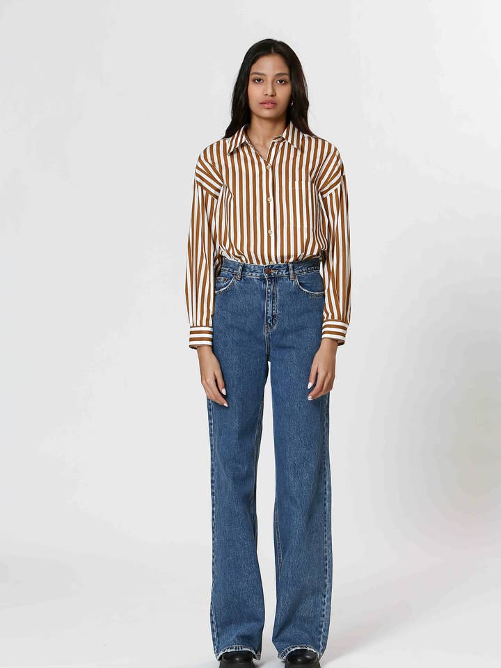 TK24219134 - Ladies Striped Button-Down Collared Blouse for wholesale by The Korner - USA