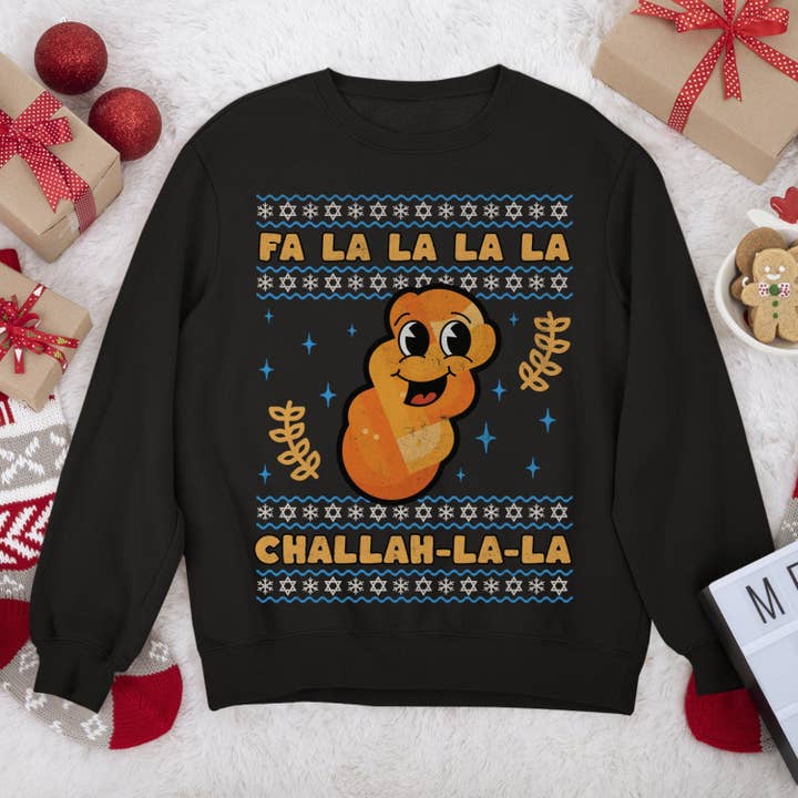Ugly Hanukkah Sweatshirt Fa La La Challah for wholesale by PUFFY P
