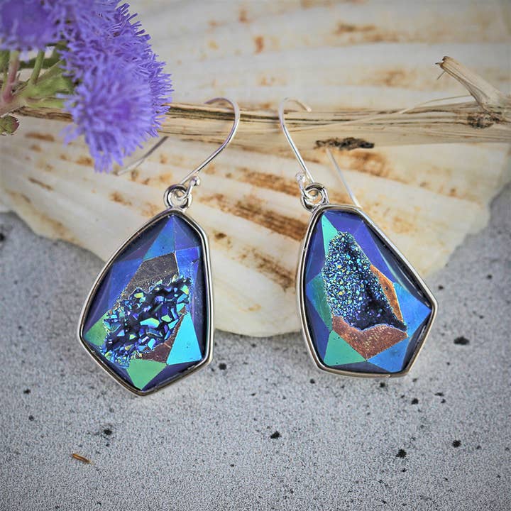 IST Jewelry - Wholesale Dangle Earrings - Blue Druzy Earring