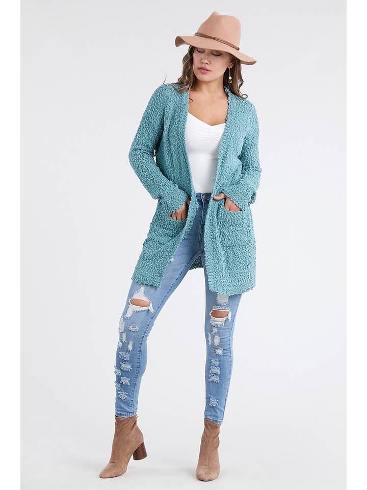Oceanus Apparel – Großhandel Strickjacke – Damen – OUG80160 Cardigan-Pullover aus massivem Popcorn mit Verzierung5