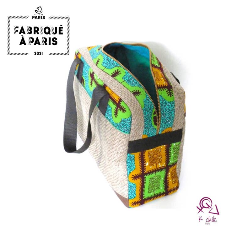 K-chik - Wholesale Tote Bag - Women's - Bowling bag in upcycled coffee sack, wax, and leather - bowling bag -2