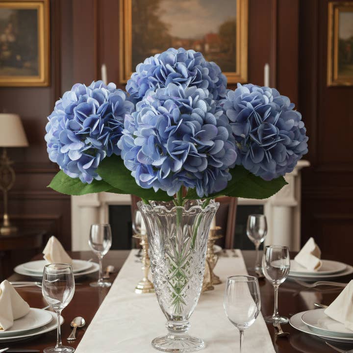 Larksilk - Wholesale Artificial Flowers - 18"Hydrangea, 7" Diameter Blue Faux2