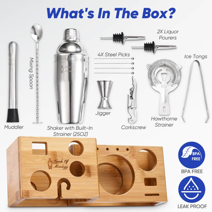 Primo Brands Group - Wholesale Bar Tool - 14-Piece Cocktail Shaker Set - Touch of Mixology Bar Kit1