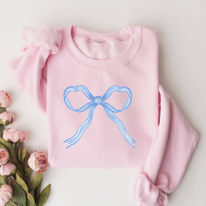 Blue Bow Crewneck for wholesale by The Luna T Company