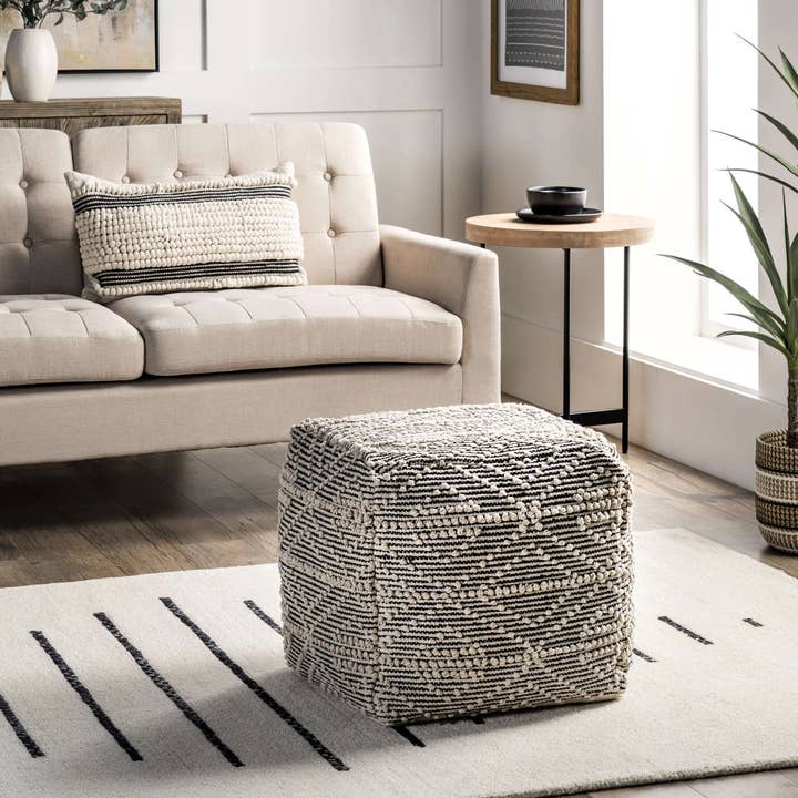 Naturel Pouf Ottoman Trellis en coton texturé en vente sur Faire