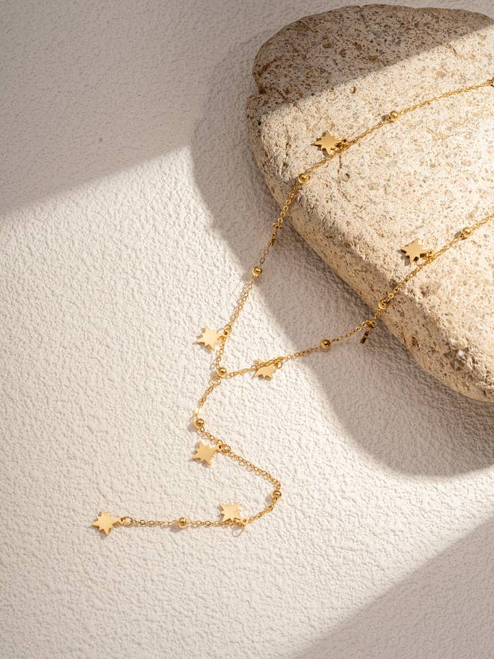 Refined elegant trendy stainless steel star Y necklace for wholesale by COSMOS