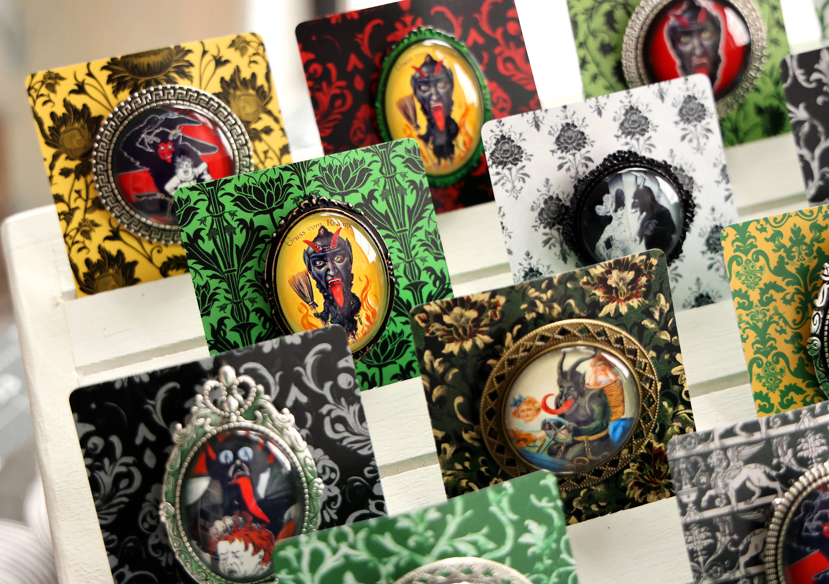 Asunder Bazaar - Wholesale Brooch - 20pc Krampus Brooches on Cards6