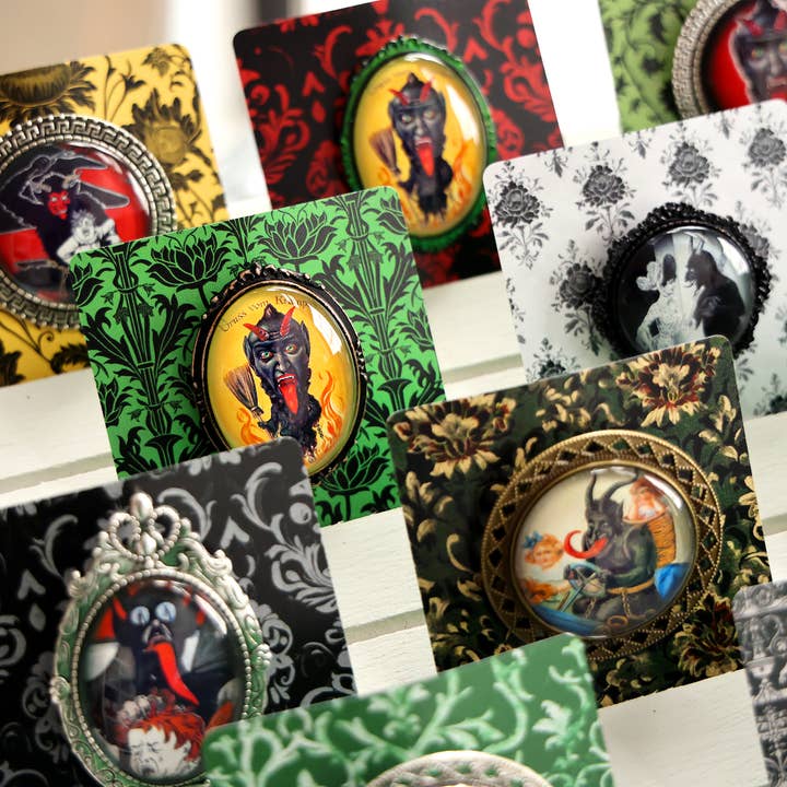 Asunder Bazaar - Wholesale Brooch - 20pc Krampus Brooches on Cards6