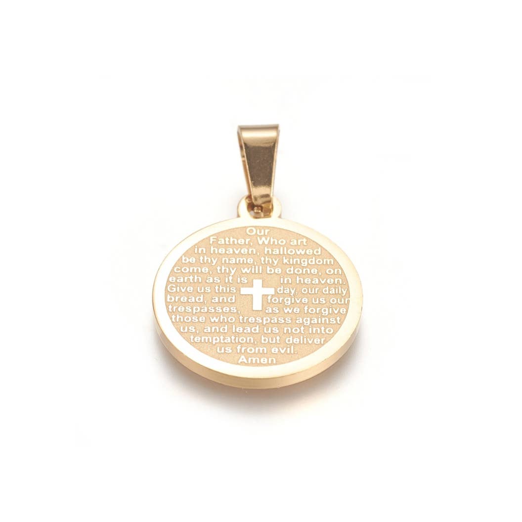 The Charm Bar Company - Wholesale Individual Charm/Pendant - Gold Matte Lord's Prayer Disk
