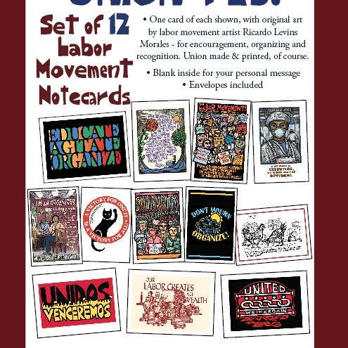 Ricardo Levins Morales Art Studio - Wholesale Stationery/Notecard Set - "Union Yes!" - Set of 12 Labor Movement Notecards