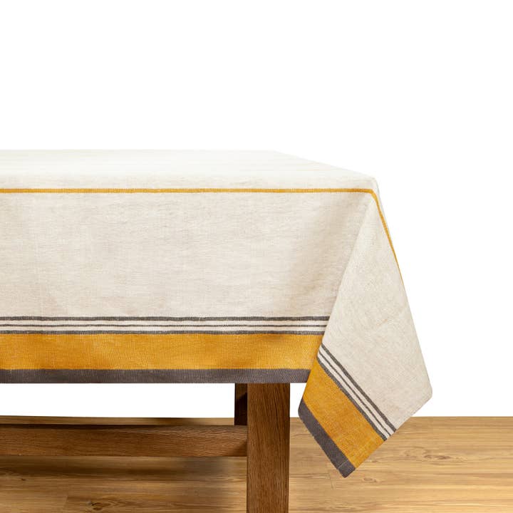 Caravan Home – wholesale Tablecloth – Eze Ivory & Mustard Tablecloth