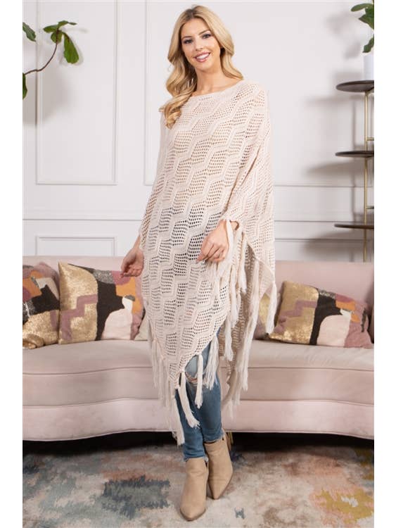 MYS Wholesale Inc - Wholesale Poncho - Women's - Knitted Net Wave Pattern Fringe Tassel Poncho3