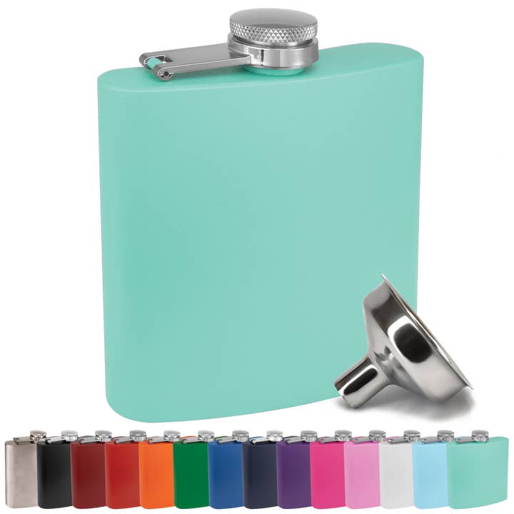 Clear Water Home Goods - Wholesale Flask - 6 oz Stainless Steel Hip Flask w/ Funnel|Powder Coated Flask