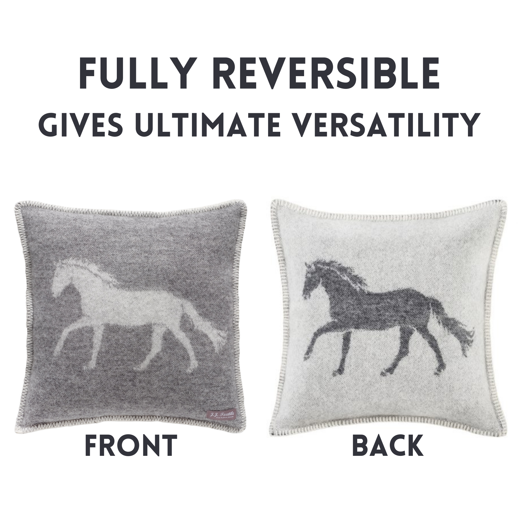 JJ Textile - Wholesale Throw Pillow Cover - Horse Soft Grey Pure Wool Cushion Covers2