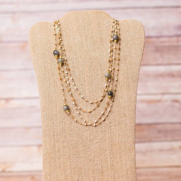 Swara Jewelry LLC – Engroshandel Halskæde med vedhæng – Dobbelt lag guld ædelsten halskæde2