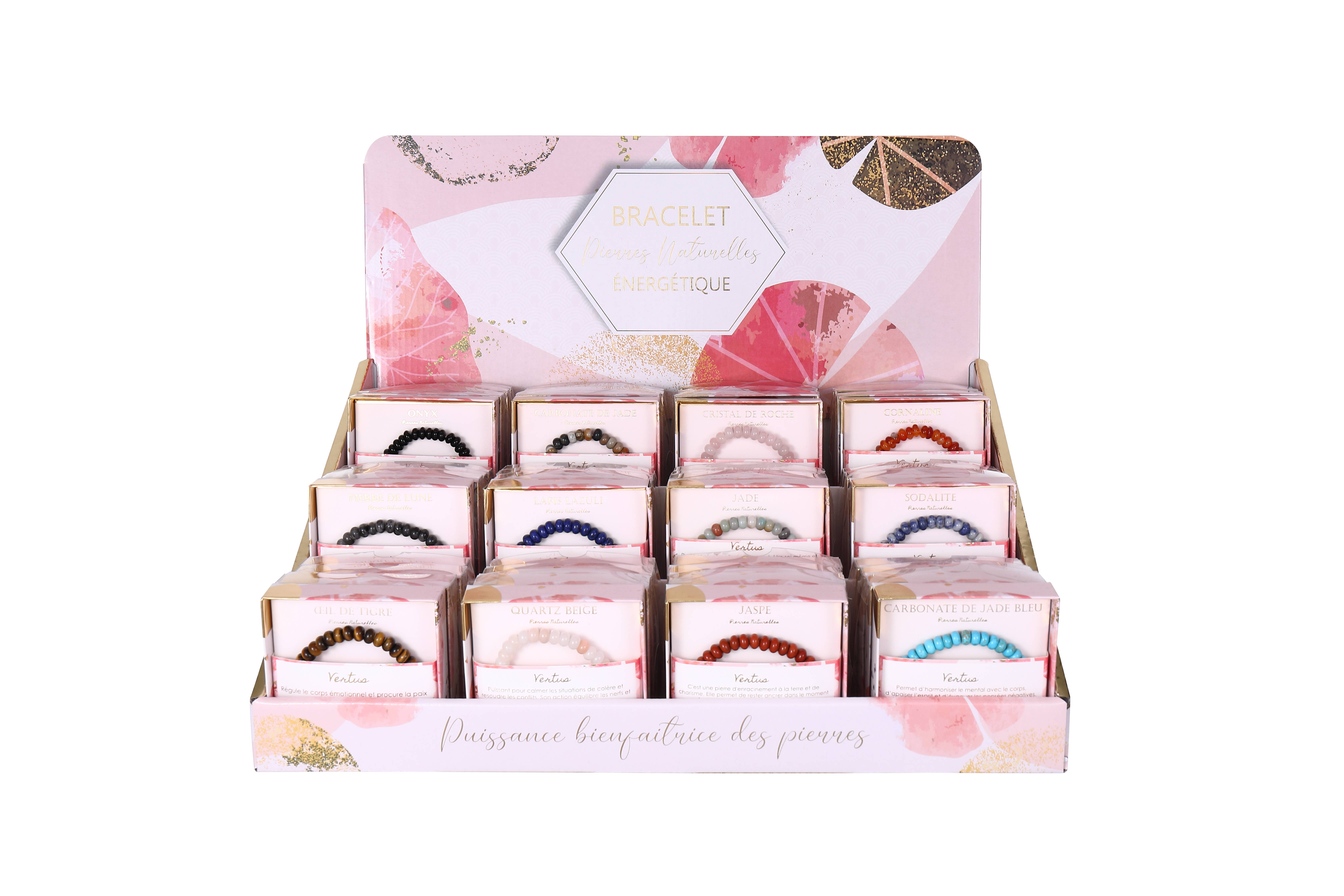 STELLA GREEN – wholesale Beaded bracelet – 72 energetic steel & natural stones bracelets (display)13