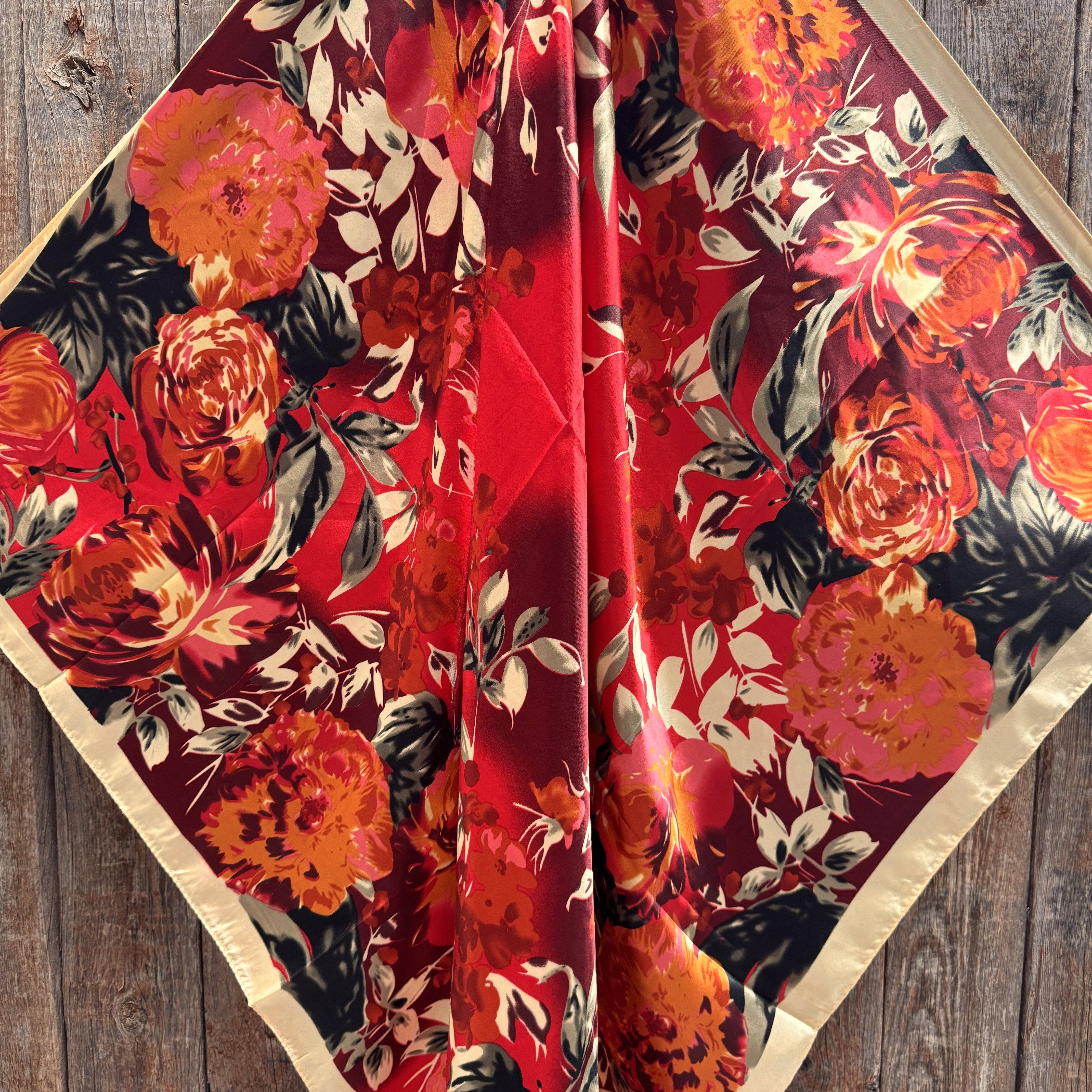 Rodeo Drive - Wholesale Scarf - Women's - 35X35" Red Floral Wild Rag / Scarf WR34471