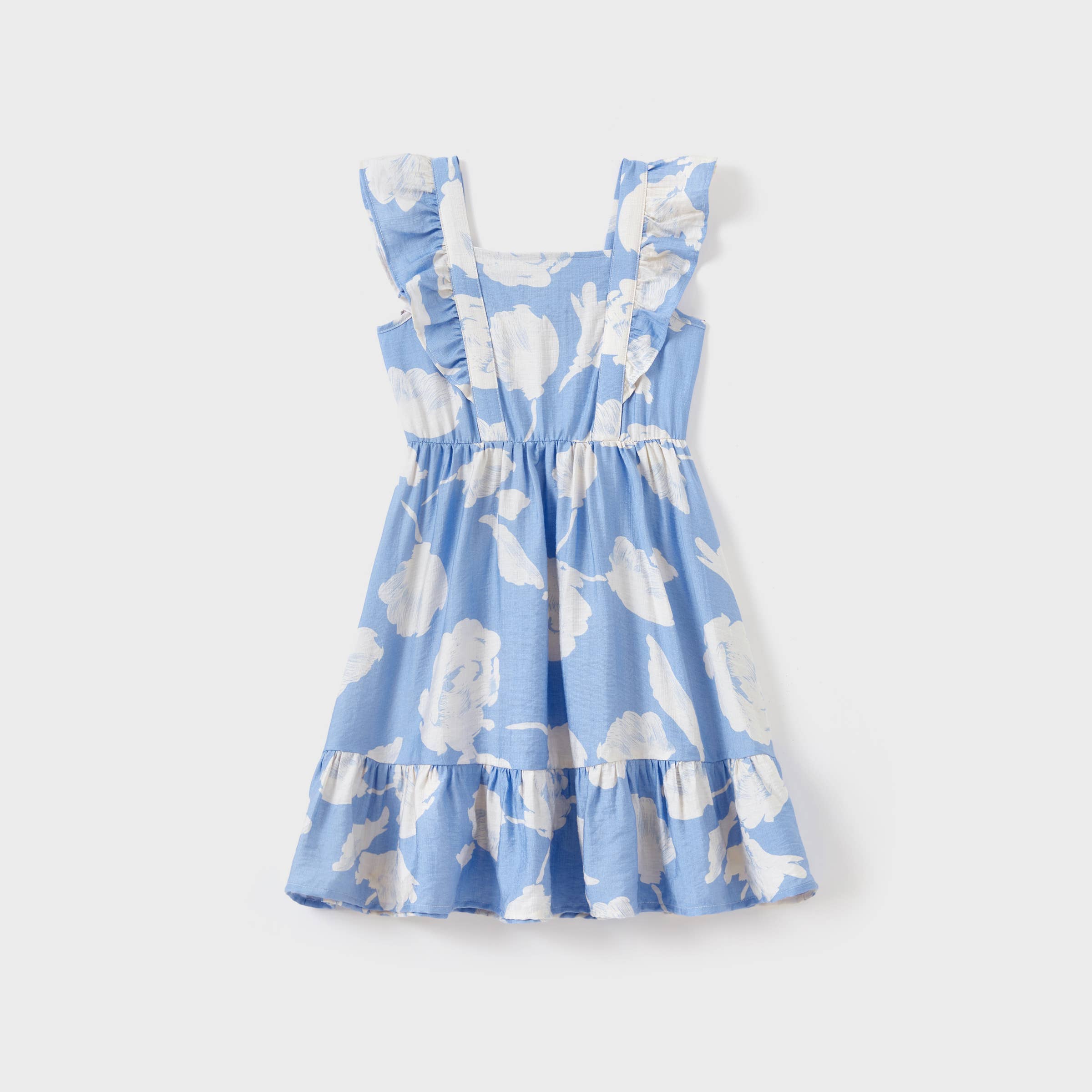 Azul Camiseta de algodón azul a juego para la familia o vestido con mangas de volantes. de venta al por mayor en Faire10