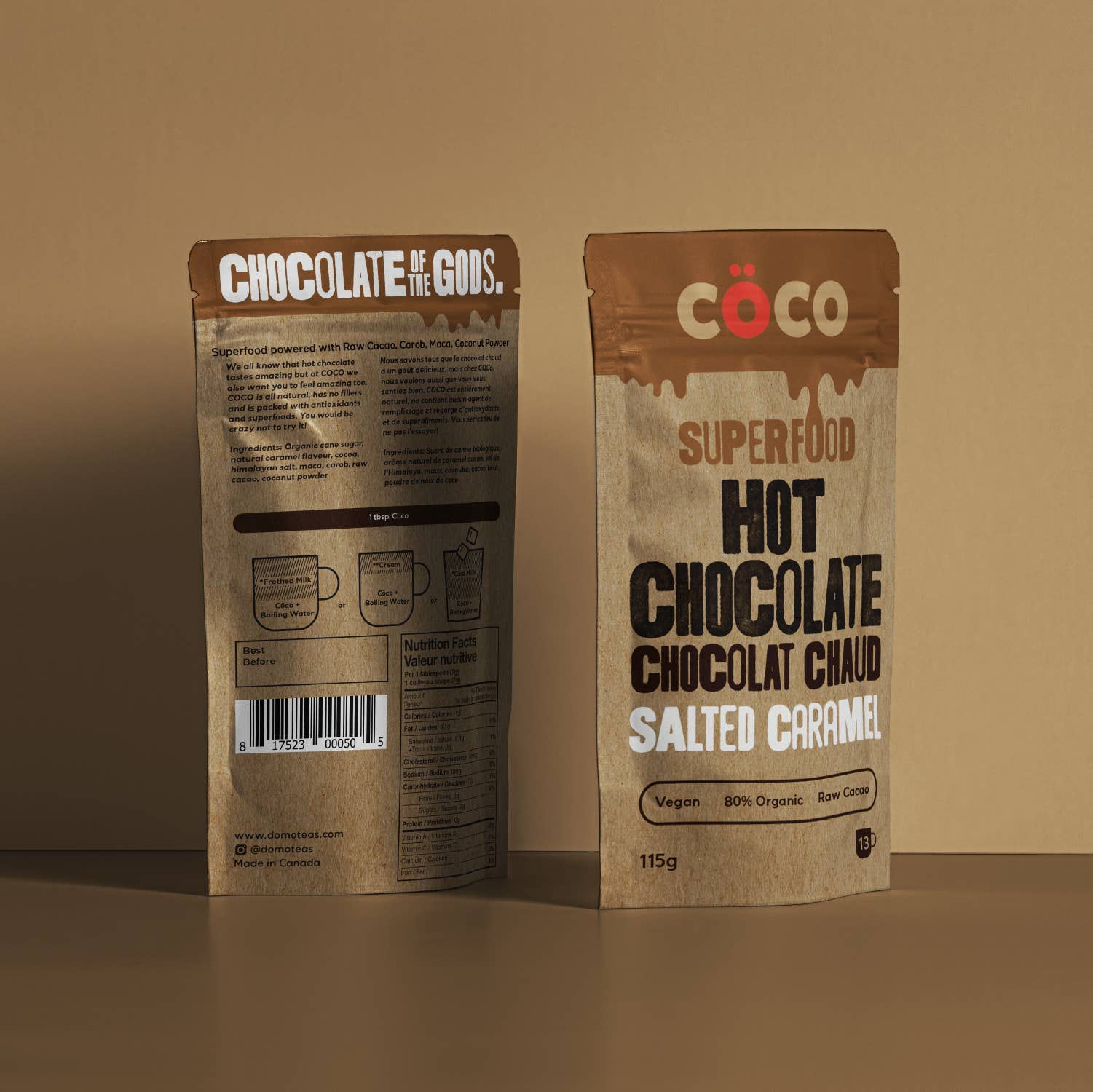 Domo Tea - Wholesale Hot cocoa mix/kit - COCO Salted Caramel Vegan Superfood Hot Chocolate (115g)