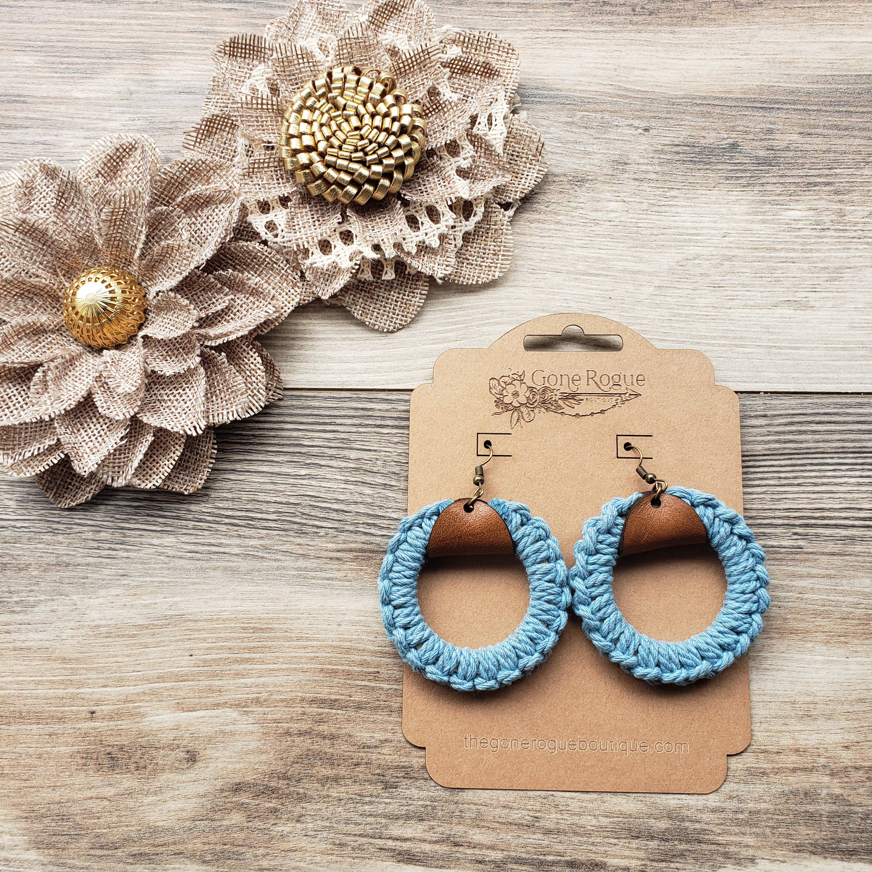 Gone Rogue Boutique - Wholesale Dangle Earrings - Spring Macrame hoop and leather earrings8