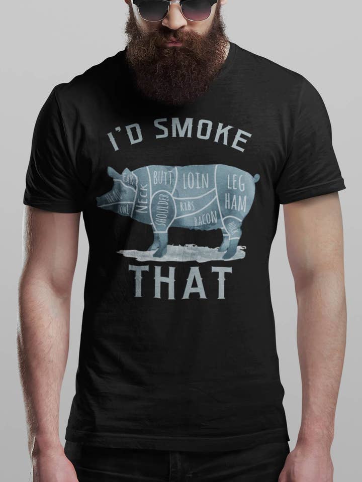 Hunt Hook Eat - Wholesale Screen Printed T-Shirt - Men's - I'd Smoke That Pig Tee