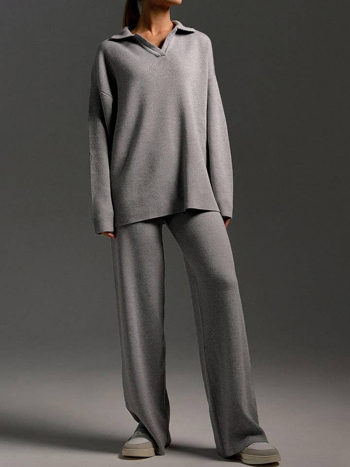 Katinki – wholesale Lounge set – Women's – Knitted Polo Shirt and Wide-Leg Pants Set2