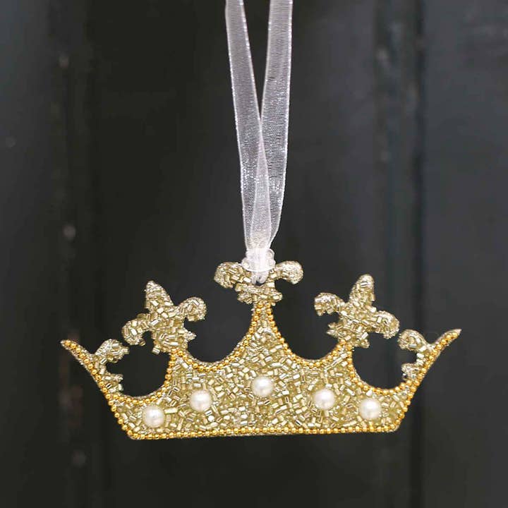 The Royal Standard - Wholesale Ornament - Letizia Crown Ornament Gold/Pearl 4x21