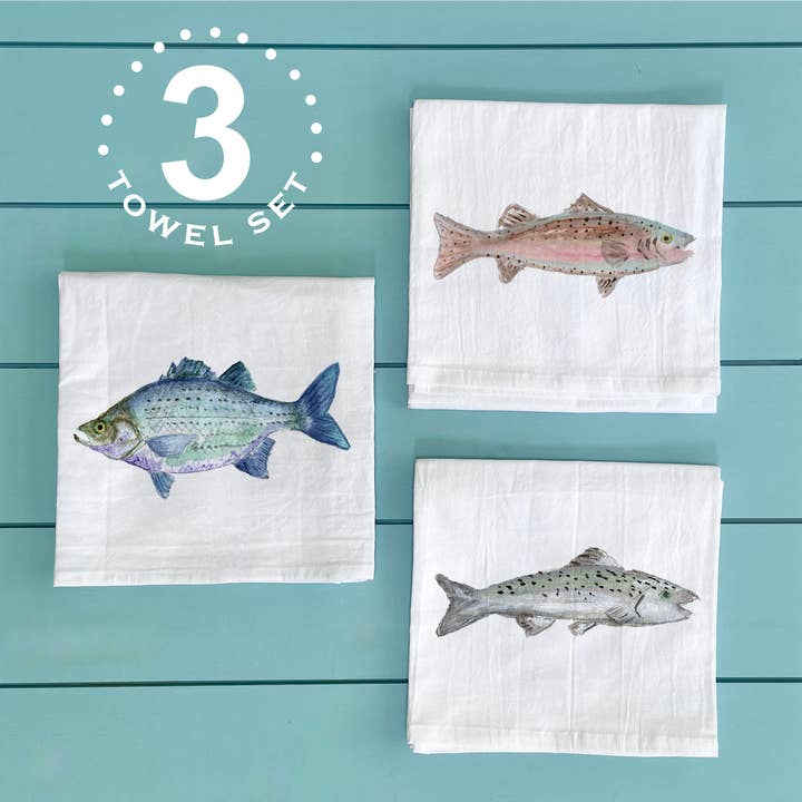 Fish flour sack towel gift set for wholesale by Tina Labadini Designs