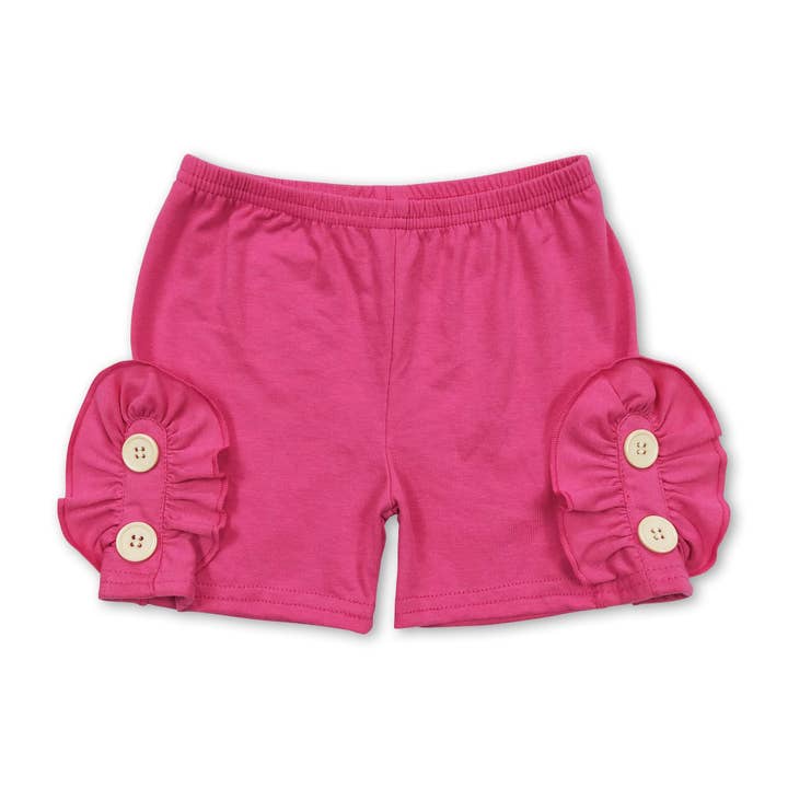 Hot pink cotton button baby girls summer shorts for wholesale by Yawoo Garments