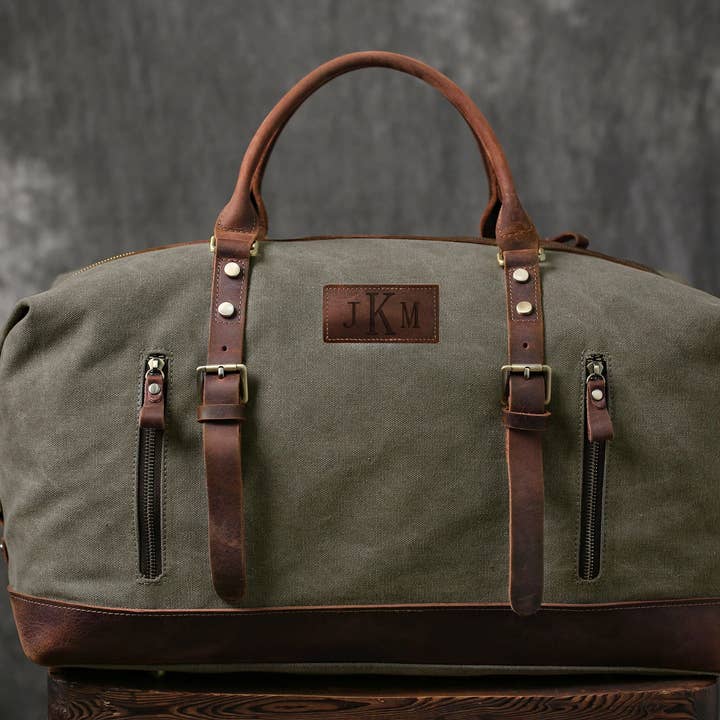 RockCow Leather Studio - Wholesale Weekender bag – Unisex - Personalized Canvas Duffel Bag, Waterproof Canvas Leather Weekend bag with Shoes Compartment for Men Women1