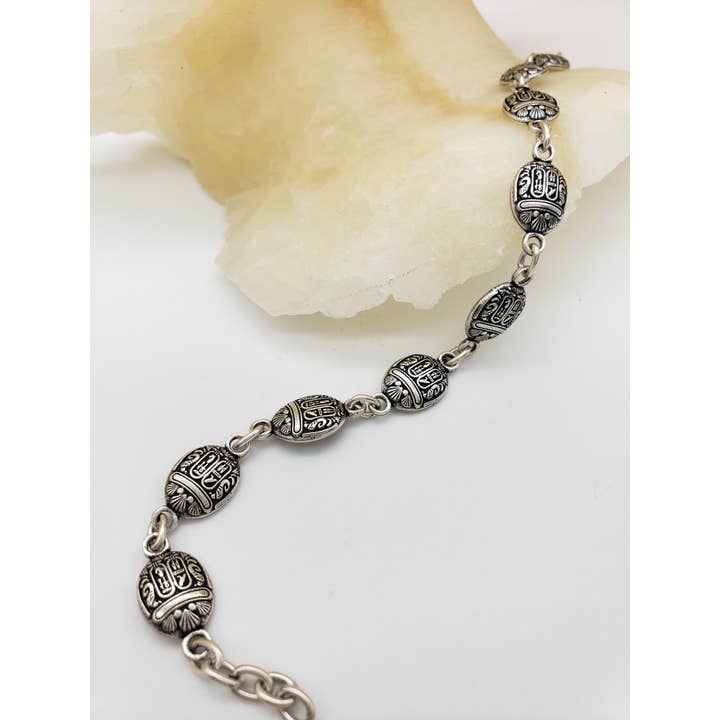 Discoveries, Inc. - Vendita all'ingrosso Braccialetto con ciondolo/pendente - Bracciale a maglie con scarabeo egiziano, argento anticato5
