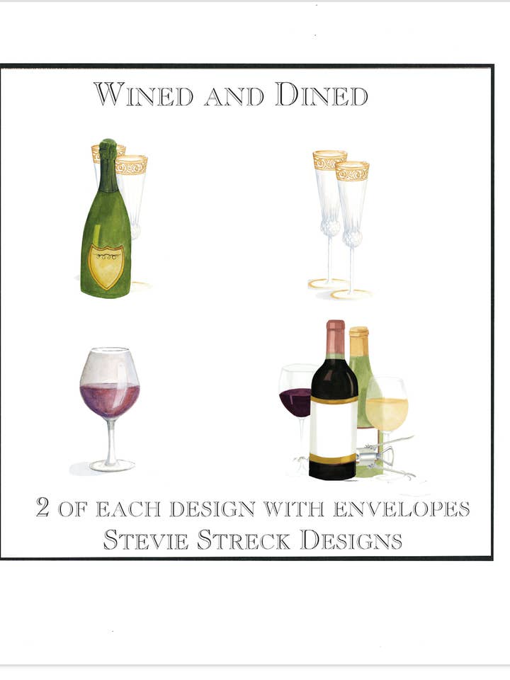 Note Cards Boxed - GBN 123W Wined and Dined for wholesale by Stevie Streck Designs