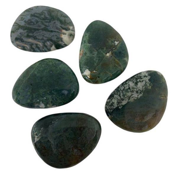 Green Moss Agate Thumb Stones for wholesale by Crystal Magick Wholesale Ltd