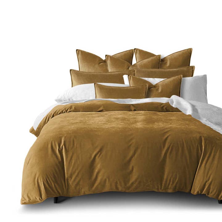 6ix Tailors Fine Linens - Wholesale Bedding Set - Cascade Velvet Curry Designer Comforter Set