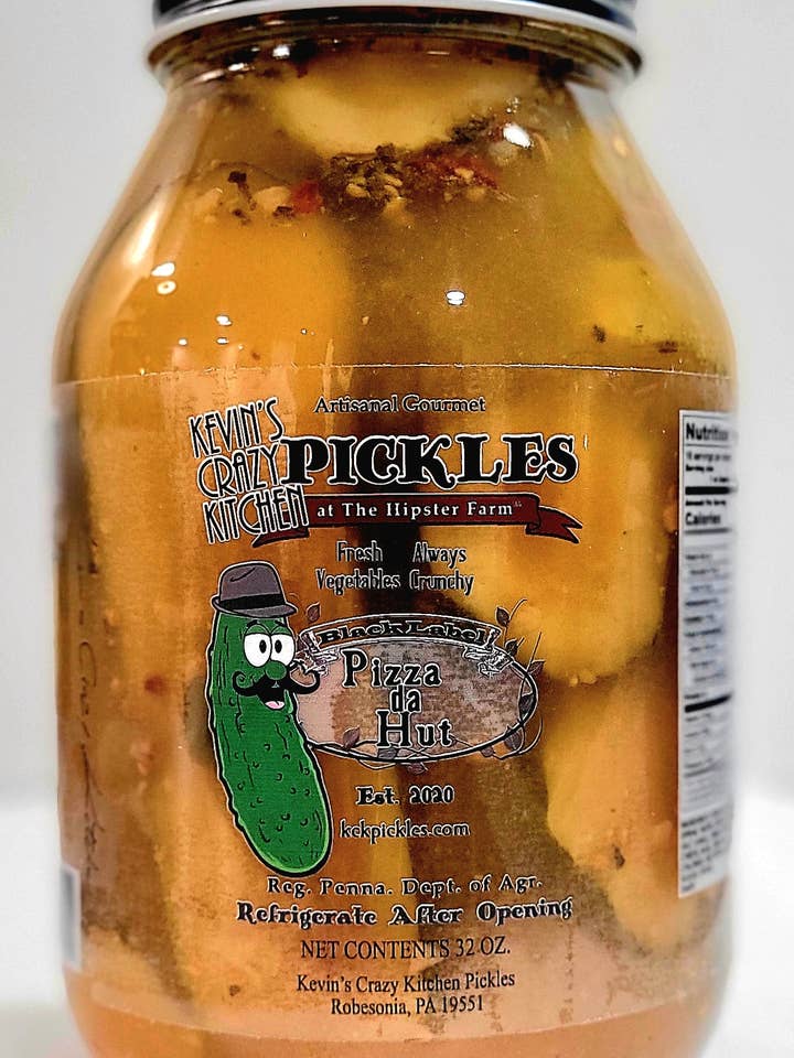 Pizza Da Hut for wholesale by Kevin's Crazy Kitchen Pickles at the Hipster Farm