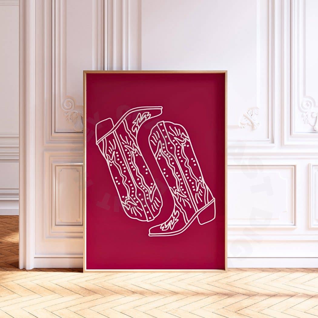 Honey Coast Print Co. - Wholesale Art Print - Deep Cherry Red Cowboy Boots Wall Art Print3