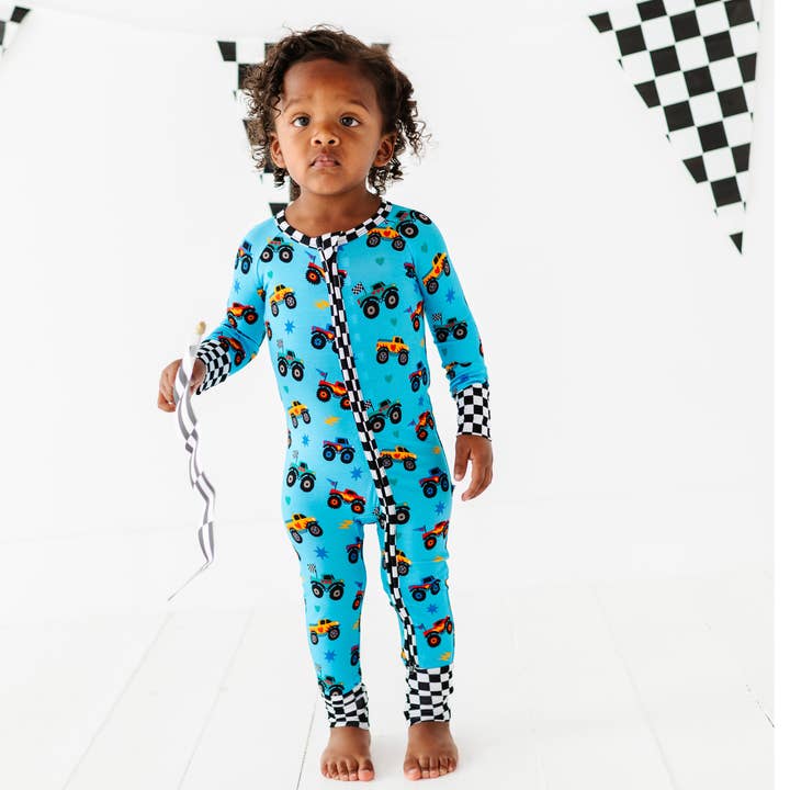Kiki + Lulu - Wholesale Clothing Set - Baby - Blue Monster Truck Convertible Footie