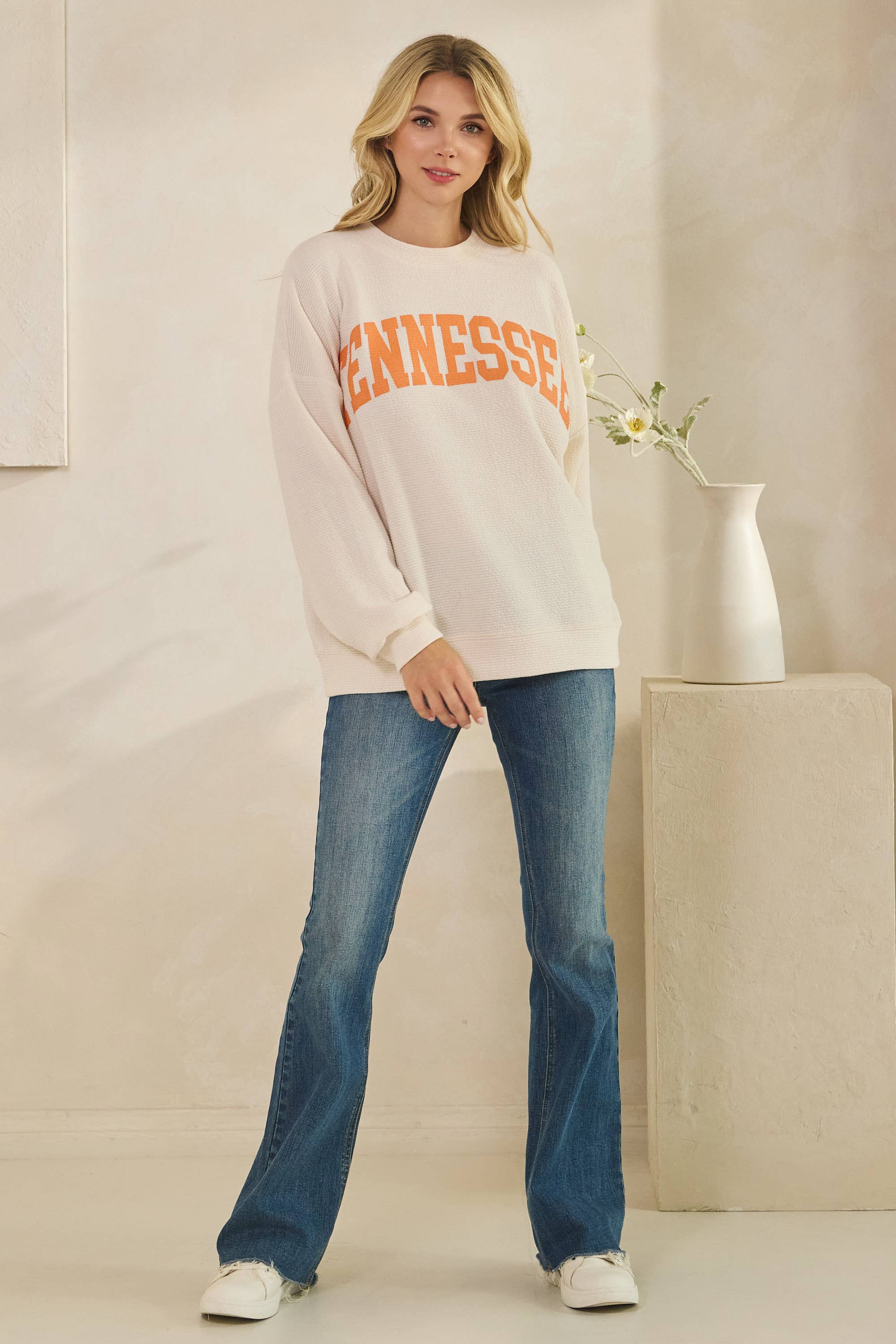 Tres Bien, Inc - Wholesale Tunic - Women's - T-42083-"TENNESSEE" CLOUDY KNIT LONG SLEEVE GRAPHIC TOP5