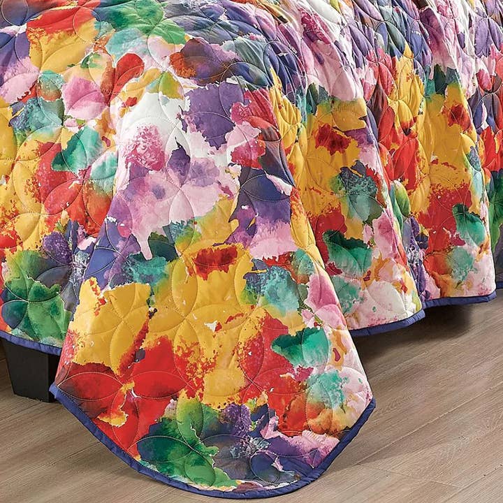 home mart goods - Wholesale Quilt - Floral Abstract Purple Yellow Reversible Quilt Coverlet