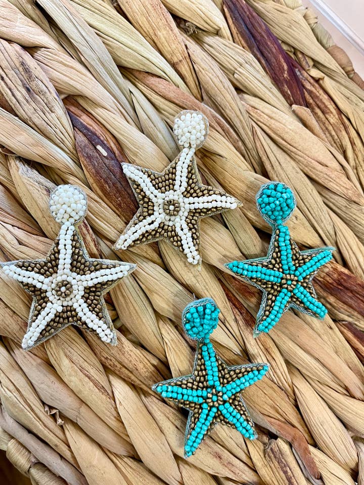 boucles d'oreilles étoile de mer perlées en graines pour la vente par millie b & co