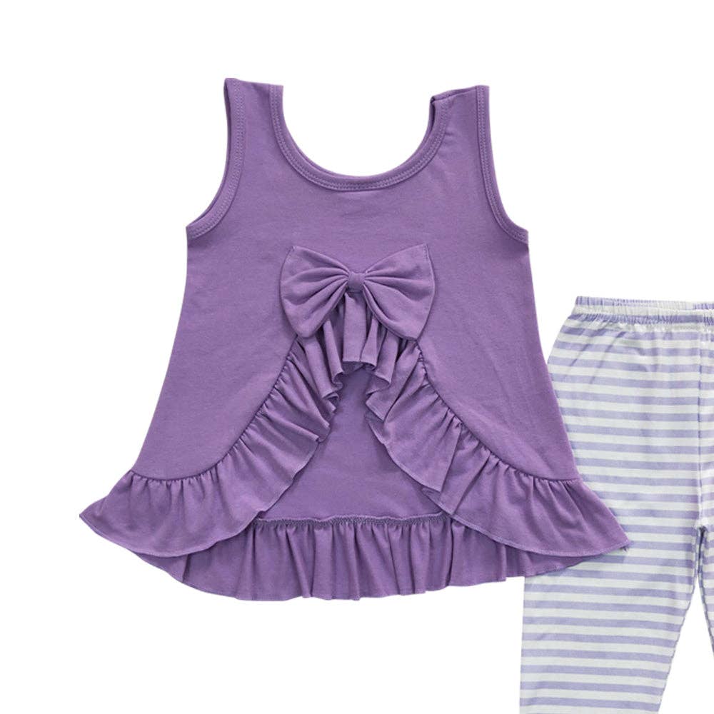 Aier Wholesale - Wholesale Top & Leggings Set - Kids - Baby Girls Lavender Tunic Stripe Legging Pants Clothes Sets8
